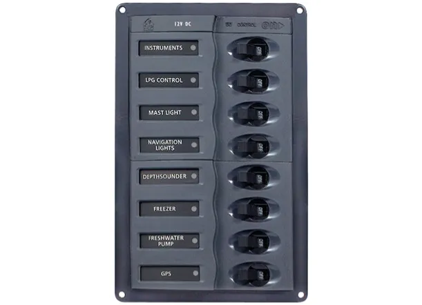 BEP 12V DC Circuit Breaker Panel 8 Way - Vertical - No Meters