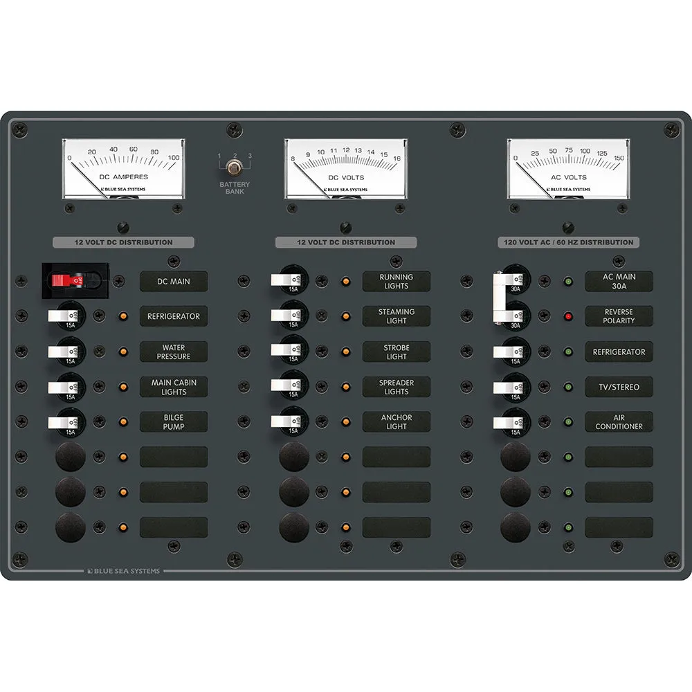 Blue Sea 8084 AC Main  6 Positions/DC Main  15 Positions Toggle Circuit Breaker Panel - White Switches [8084]