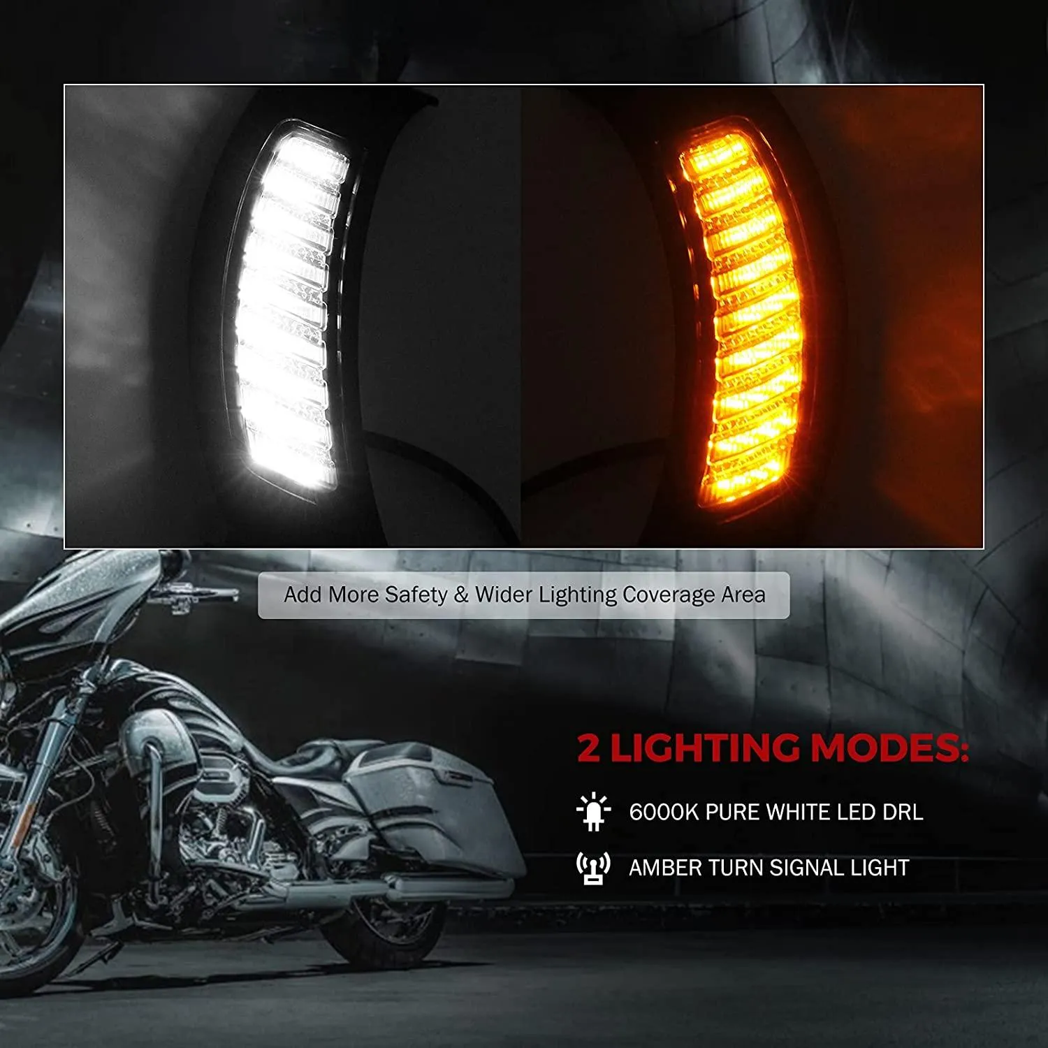 LED Vent Turn Signal Lights Driving Front Side Lights with DRL for Harley Road Glide MS-SG15 Motorcycles 2015-2020