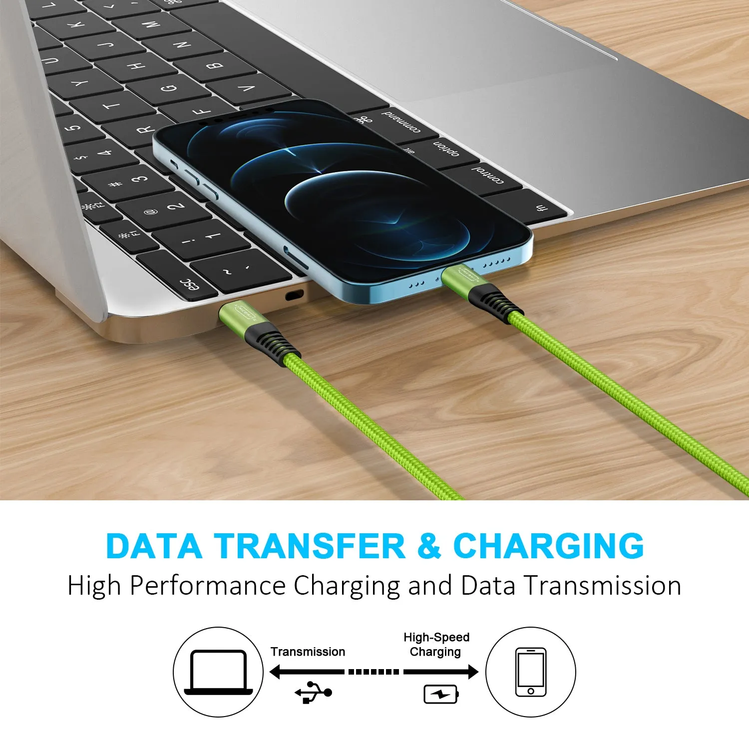 Limebrite 10ft Braided USB-C to Lightning Cable Compatible with iPhone 13/12/11 Pro/Max/Mini (Green)