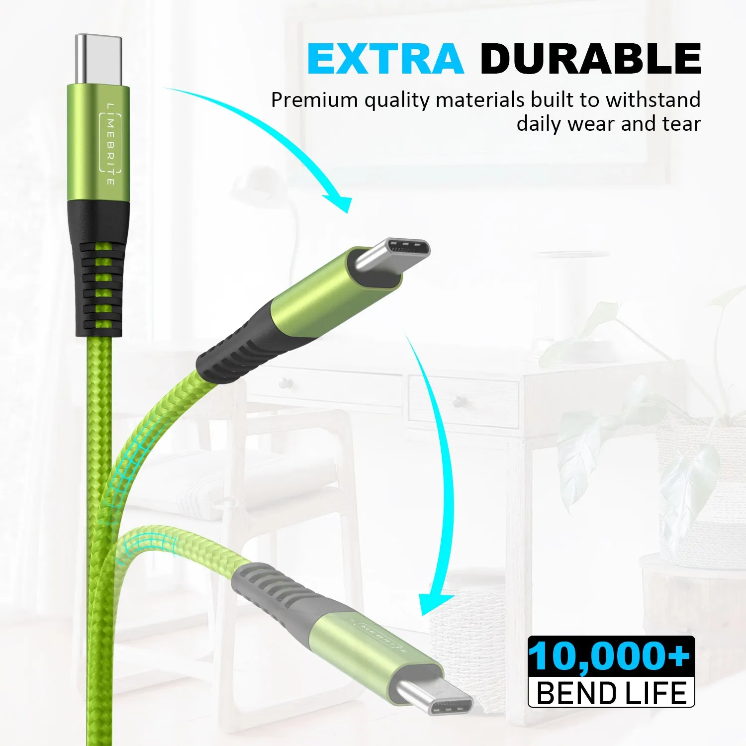 Limebrite 10ft Braided USB-C to Lightning Cable Compatible with iPhone 13/12/11 Pro/Max/Mini (Green)