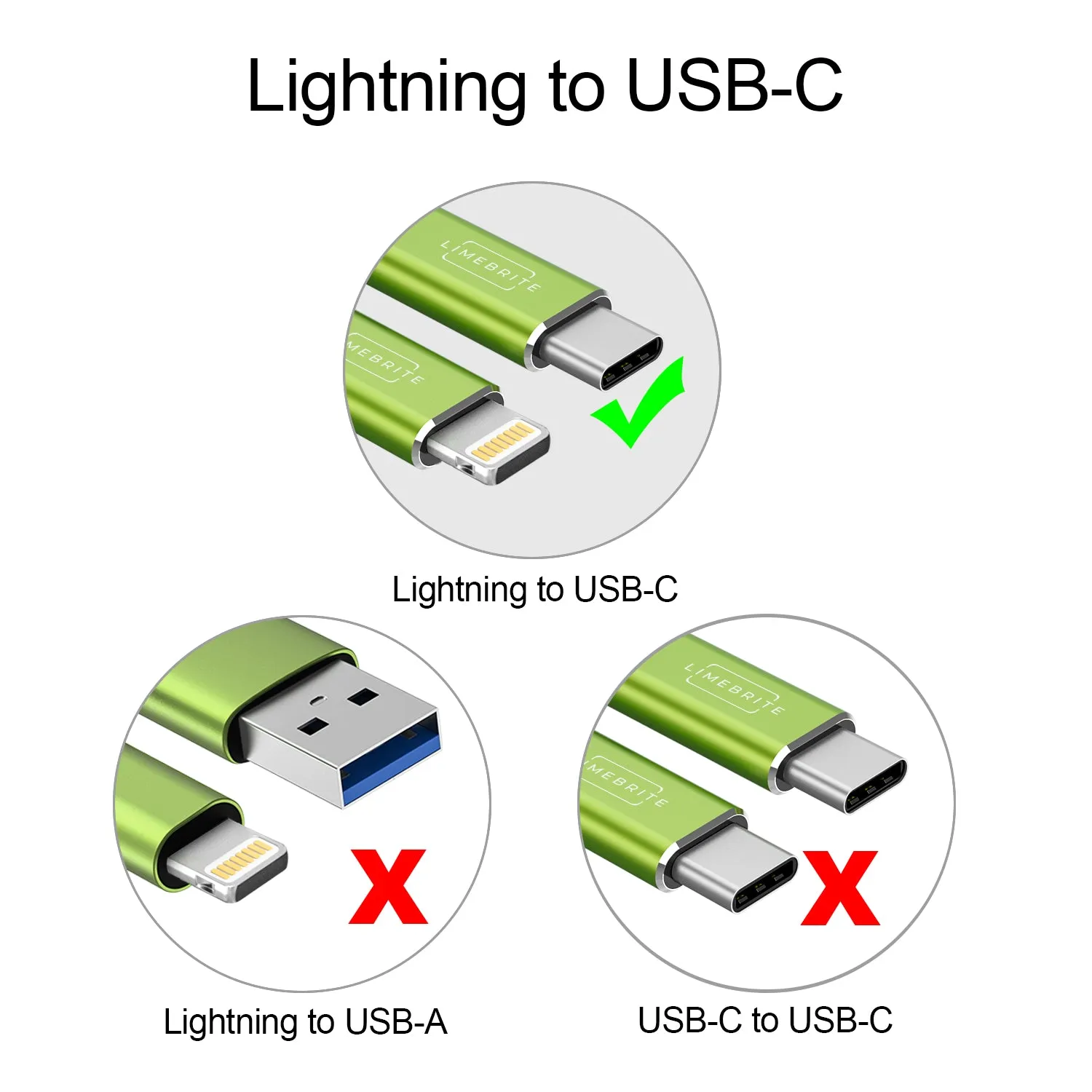 Limebrite 10ft Braided USB-C to Lightning Cable Compatible with iPhone 13/12/11 Pro/Max/Mini (Green)