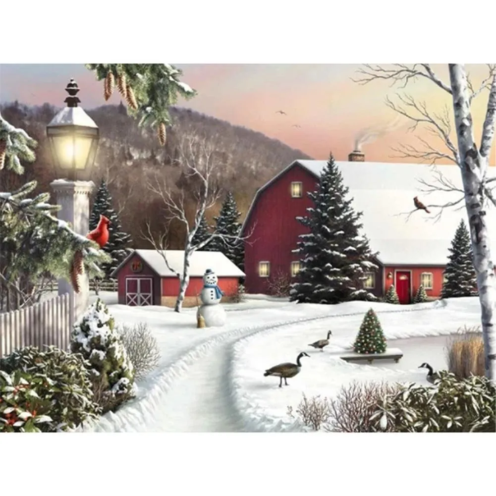 Snow 5D Full Square Drill Diamond Painting DIY Picture for Christmas Decor- (Canvas 50x40cm/19.69x15.71in )