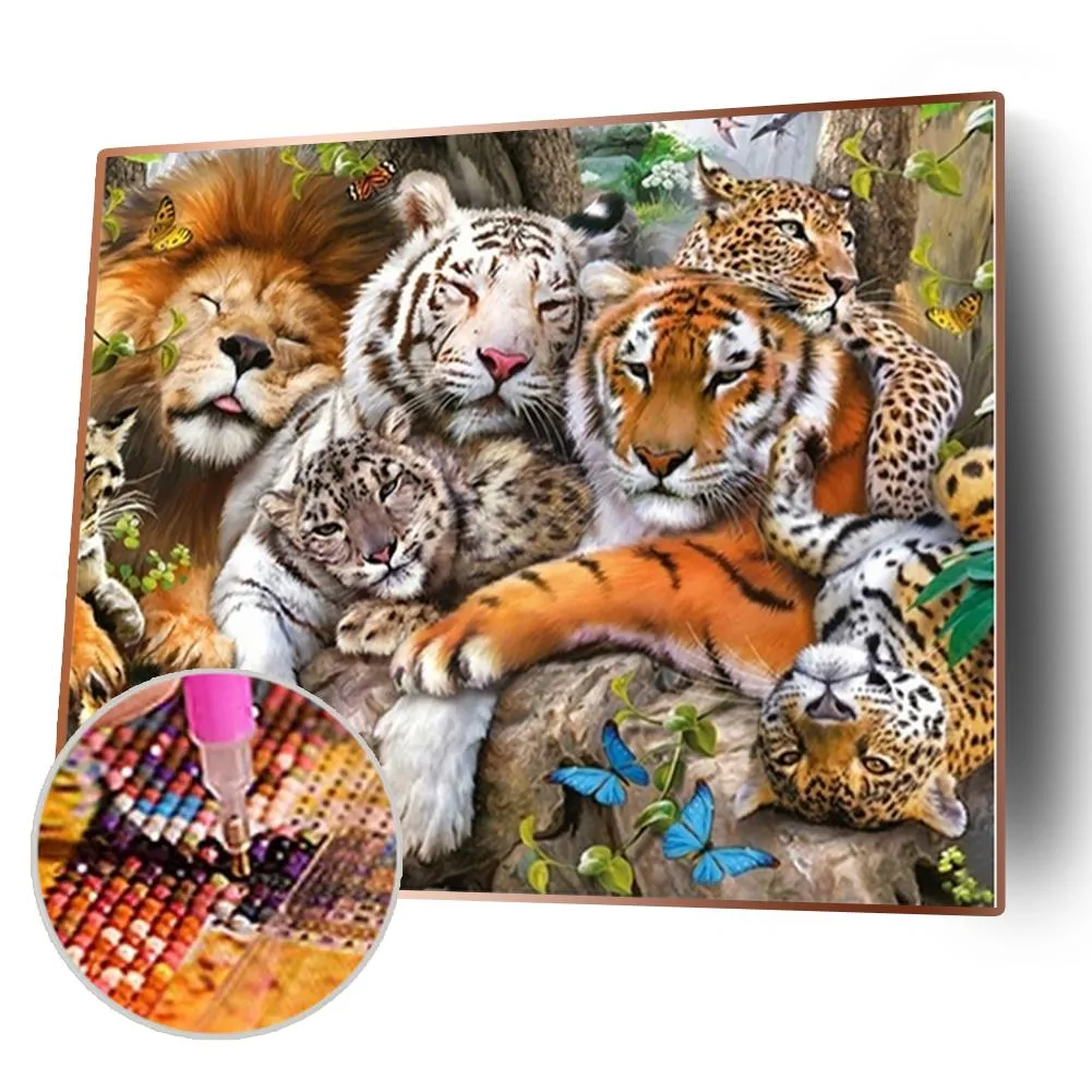 Tiger - 5D DIY Round Drill Diamond Painting (Canvas (Canvas 40x40cm/15.71x15.71in )/15.71x11.81in )