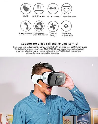 VIGICA VR BOSS Virtual Reality Headset 3D Glasses with Headphone for 4.0-6.3 inch iOS Android Smartphone iPhone...