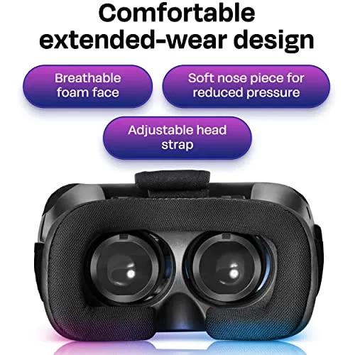 VR Headset Compatible with iPhone & Android - Universal Virtual Reality Goggles for Kids & Adults - Your Best Mobile Games 360 Movies w/ Soft & Comfortable New 3D VR Glasses (Red)