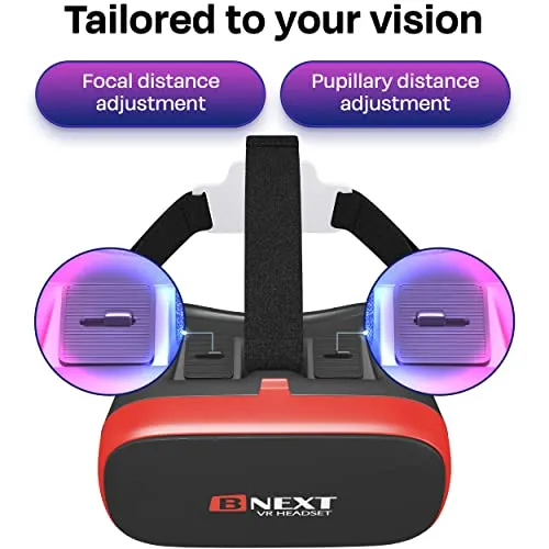 VR Headset Compatible with iPhone & Android - Universal Virtual Reality Goggles for Kids & Adults - Your Best Mobile Games 360 Movies w/ Soft & Comfortable New 3D VR Glasses (Red)