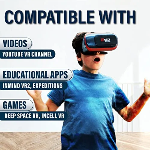 VR Headset Compatible with iPhone & Android - Universal Virtual Reality Goggles for Kids & Adults - Your Best Mobile Games 360 Movies w/ Soft & Comfortable New 3D VR Glasses (Red)