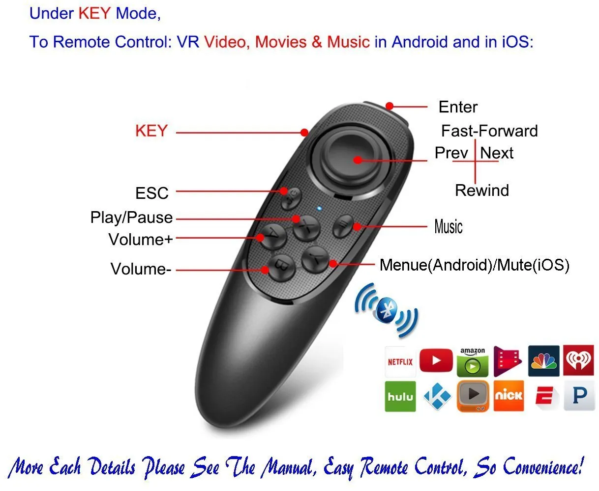 VR Remote Controller Gamepad Bluetooth Control VR Video, Film, Game, Selfie, Flip E-book/PPT/Nook page, Mouse, in Virtual Reality Headset