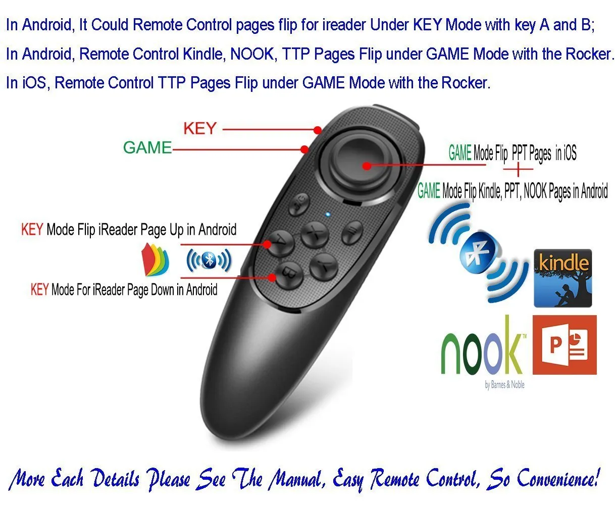 VR Remote Controller Gamepad Bluetooth Control VR Video, Film, Game, Selfie, Flip E-book/PPT/Nook page, Mouse, in Virtual Reality Headset