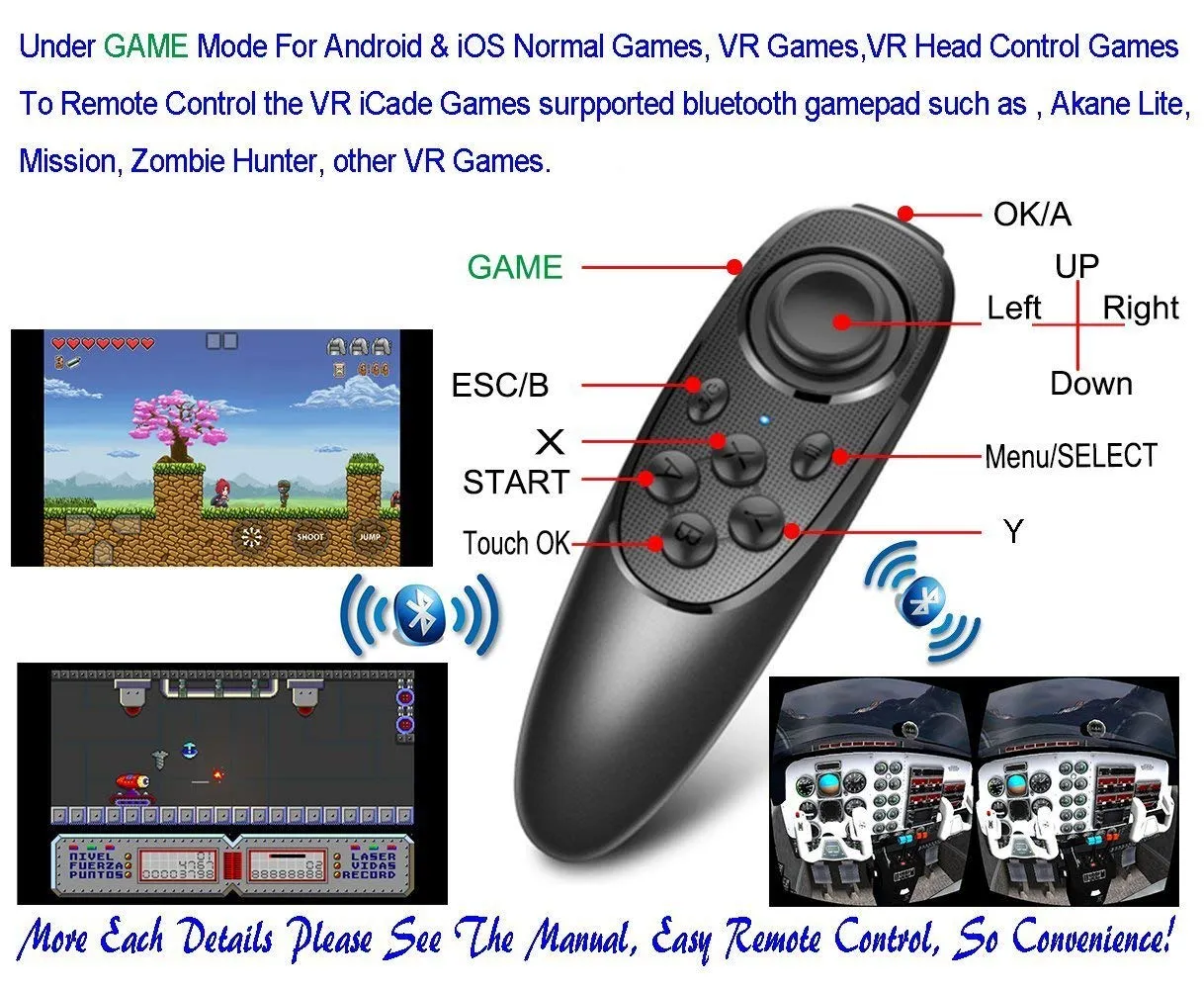 VR Remote Controller Gamepad Bluetooth Control VR Video, Film, Game, Selfie, Flip E-book/PPT/Nook page, Mouse, in Virtual Reality Headset